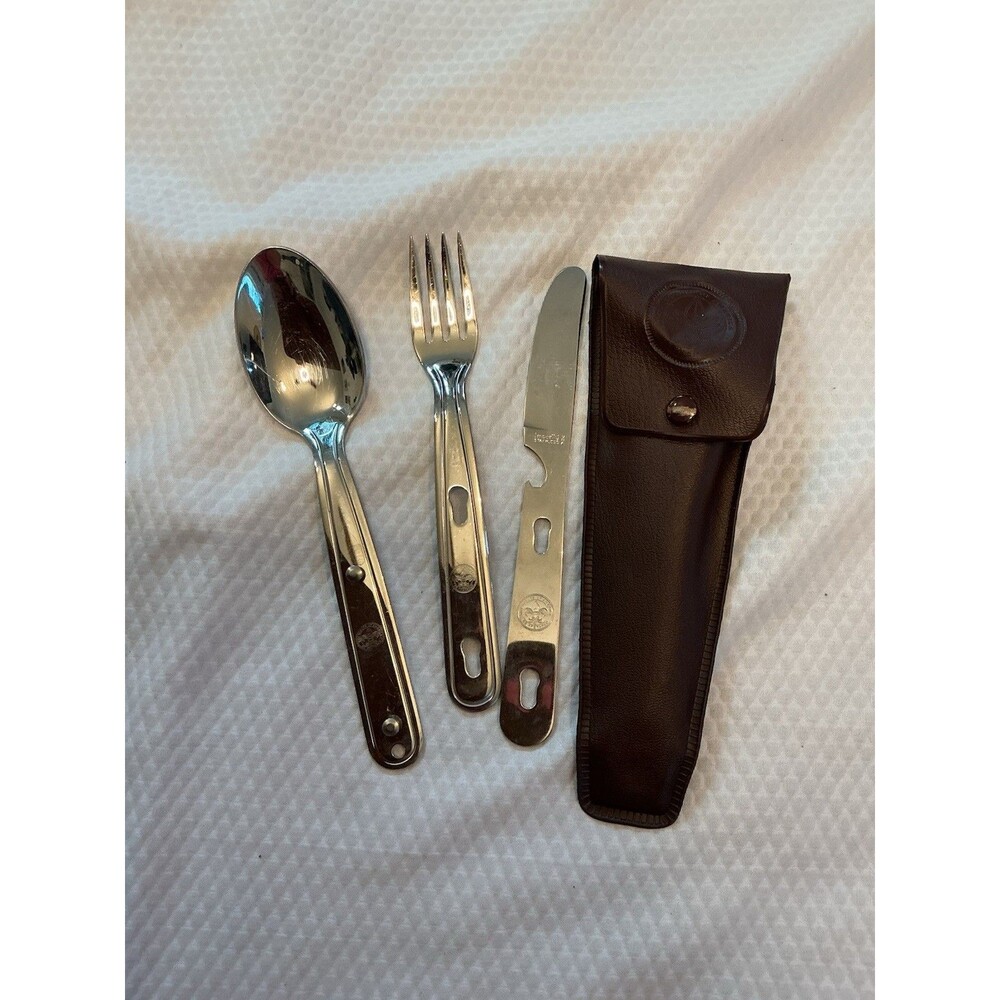 BOY SCOUTS of AMERICA IMPERIAL STAINLESS UTENSIL SET  w/ VINYL POUCH MCM Camping